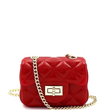 Micro Mini Quilted Effect Turn-Lock Jelly Cross Body