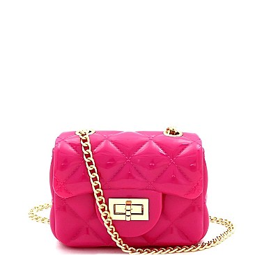 Micro Mini Quilted Effect Turn-Lock Jelly Cross Body