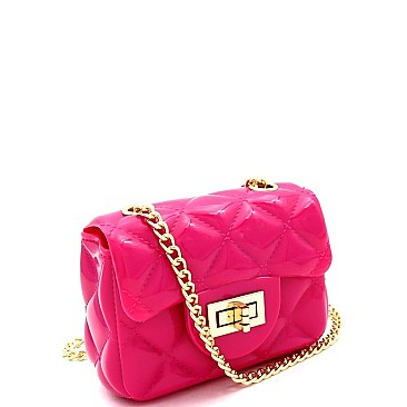 Micro Mini Quilted Effect Turn-Lock Jelly Cross Body