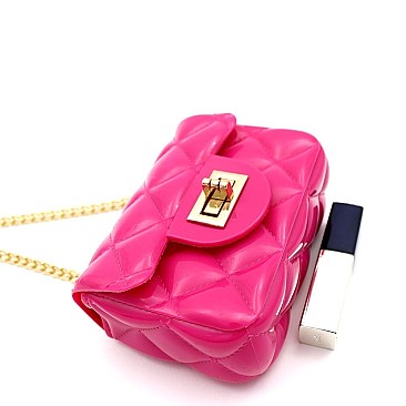Micro Mini Quilted Effect Turn-Lock Jelly Cross Body