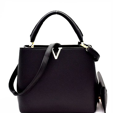 V-Shaped Hardware Accent 2 in 1 Satchel Wristlet SET MH-HY4083S