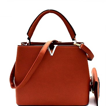 V-Shaped Hardware Accent 2 in 1 Satchel Wristlet SET MH-HY4083S