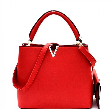 V-Shaped Hardware Accent 2 in 1 Satchel Wristlet SET MH-HY4083S