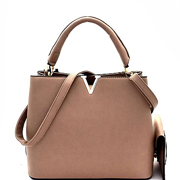 V-Shaped Hardware Accent 2 in 1 Satchel Wristlet SET MH-HY4083S