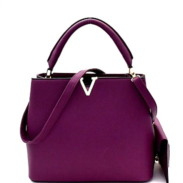 V-Shaped Hardware Accent 2 in 1 Satchel Wristlet SET MH-HY4083S