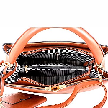 V-Shaped Hardware Accent 2 in 1 Satchel Wristlet SET MH-HY4083S