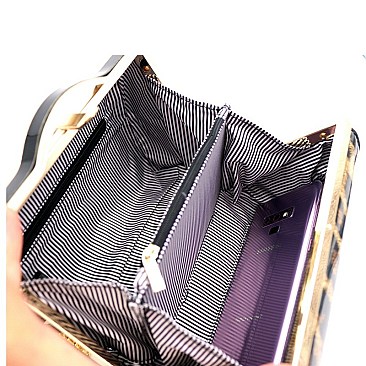 2-Way Leopard Print Patent Frame Medium Satchel
