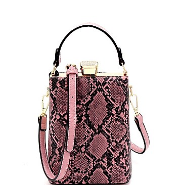 JEWEL TOP SNAKE PRINT SATCHEL