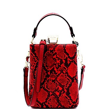 JEWEL TOP SNAKE PRINT SATCHEL