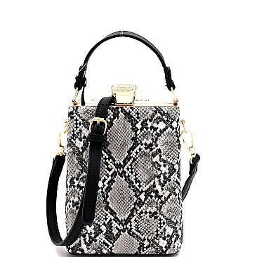 JEWEL TOP SNAKE PRINT SATCHEL