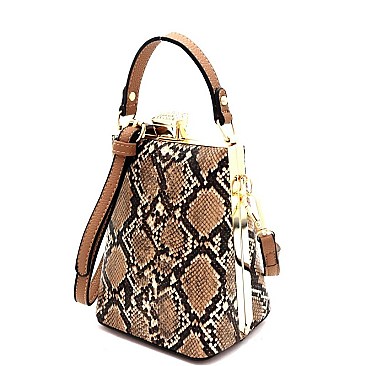 JEWEL TOP SNAKE PRINT SATCHEL