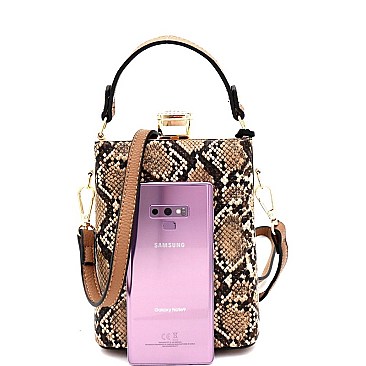 JEWEL TOP SNAKE PRINT SATCHEL