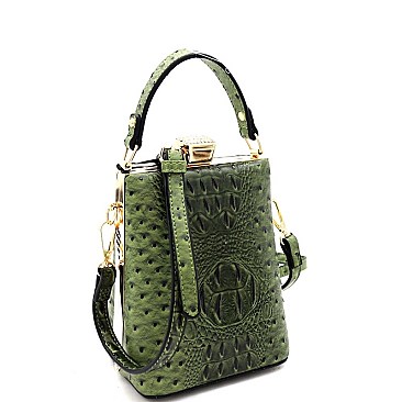 JEWEL TOP OSTRICH PRINT SATCHEL