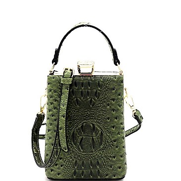 JEWEL TOP OSTRICH PRINT SATCHEL