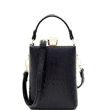 JEWEL TOP OSTRICH PRINT SATCHEL