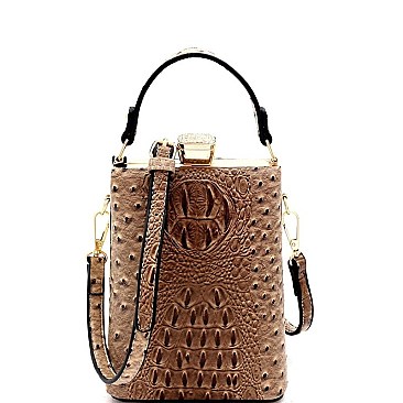 JEWEL TOP OSTRICH PRINT SATCHEL