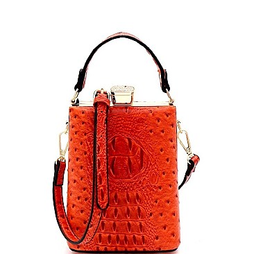 JEWEL TOP OSTRICH PRINT SATCHEL