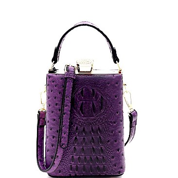 JEWEL TOP OSTRICH PRINT SATCHEL