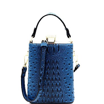 JEWEL TOP OSTRICH PRINT SATCHEL