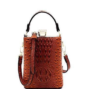 JEWEL TOP OSTRICH PRINT SATCHEL
