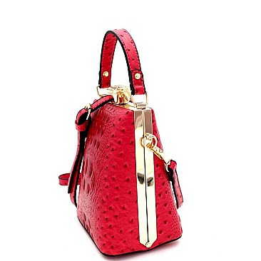 JEWEL TOP OSTRICH PRINT SATCHEL