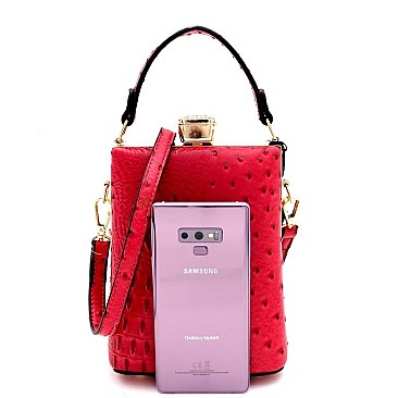 JEWEL TOP OSTRICH PRINT SATCHEL