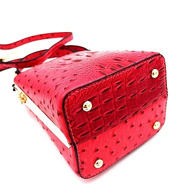 JEWEL TOP OSTRICH PRINT SATCHEL