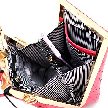 JEWEL TOP OSTRICH PRINT SATCHEL