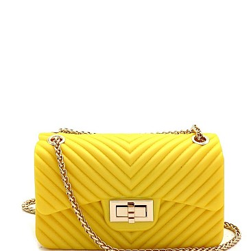 2-Way Chevron Embossed Jelly Small Turn-Lock Shoulder Bag