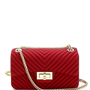 2-Way Chevron Embossed Jelly Small Turn-Lock Shoulder Bag