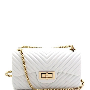 2-Way Chevron Embossed Jelly Small Turn-Lock Shoulder Bag