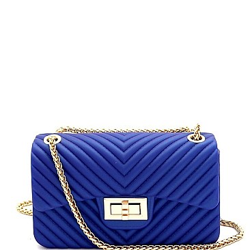 2-Way Chevron Embossed Jelly Small Turn-Lock Shoulder Bag