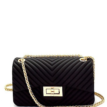 2-Way Chevron Embossed Jelly Small Turn-Lock Shoulder Bag