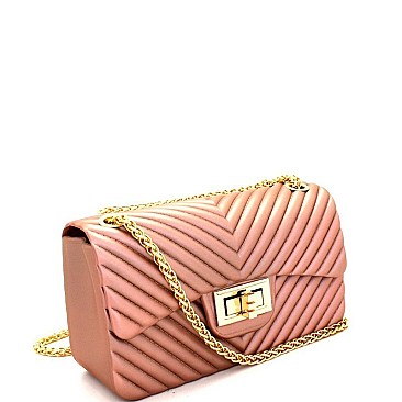 2-Way Chevron Embossed Jelly Small Turn-Lock Shoulder Bag