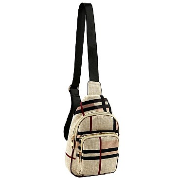 CHECKERED LINEN CROSS BODY SLING BAG