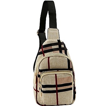 CHECKERED LINEN CROSS BODY SLING BAG
