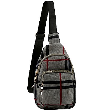 CHECKERED LINEN CROSS BODY SLING BAG