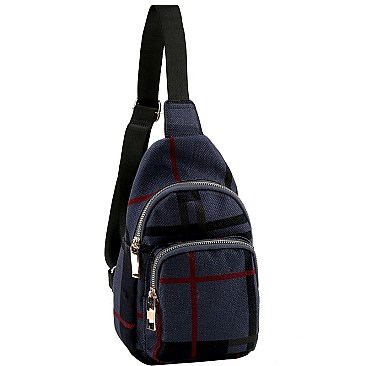 CHECKERED LINEN CROSS BODY SLING BAG