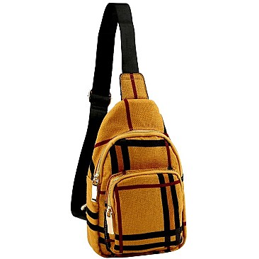 CHECKERED LINEN CROSS BODY SLING BAG