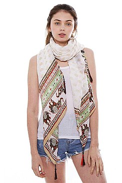 Elephant Print Long Scarf