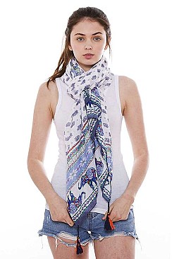 Elephant Print Long Scarf