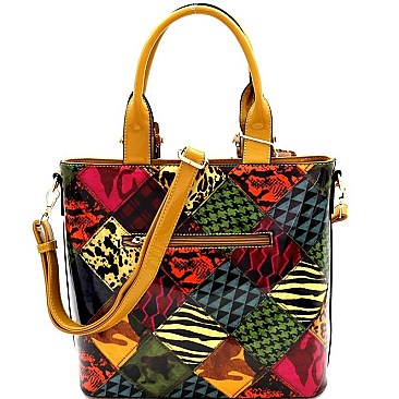 PATCHWORK ANIMAL PRINT SATCHEL WALLET SET