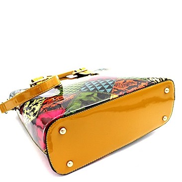 PATCHWORK ANIMAL PRINT SATCHEL WALLET SET