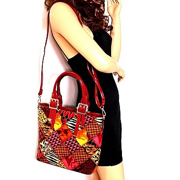 PATCHWORK ANIMAL PRINT SATCHEL WALLET SET