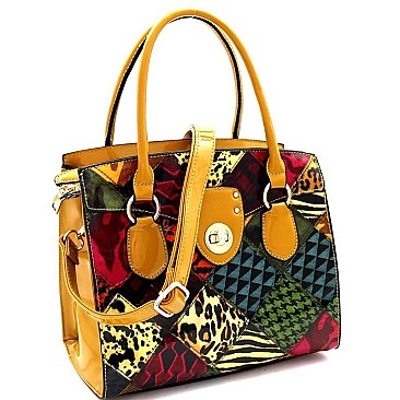 ANIMAL PRINT TURN-LOCK SATCHEL
