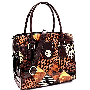 ANIMAL PRINT TURN-LOCK SATCHEL