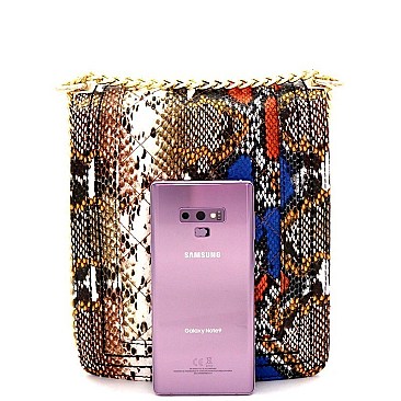 TURN-LOCK SNAKE PRINT CHAIN SHOULDER BAG