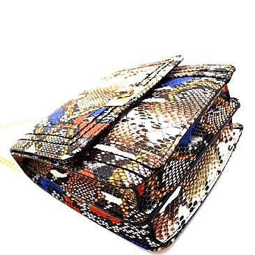TURN-LOCK SNAKE PRINT CHAIN SHOULDER BAG