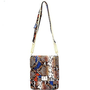 TURN-LOCK SNAKE PRINT CHAIN SHOULDER BAG
