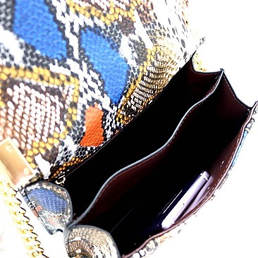 TURN-LOCK SNAKE PRINT CHAIN SHOULDER BAG